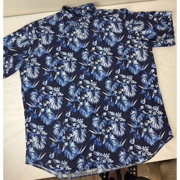 Ralph Lauren Hawaiian Shirt Floral Blue Button Down Short Sleeve Aloha Camp 2XL - Picture 2 of 8